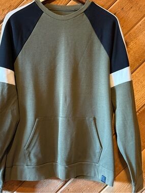 Express olive green sweatshirt with EXP logo patch